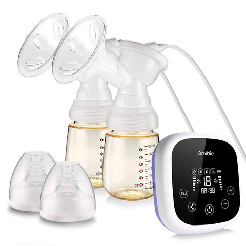 Smibie Dual Motor Double Electric Breast Pump for Efficient Breast Pumping - Portable Breast Pumps with 4 Phase Expression Mode and 18 Adjustable Suction Power, 100V-240V