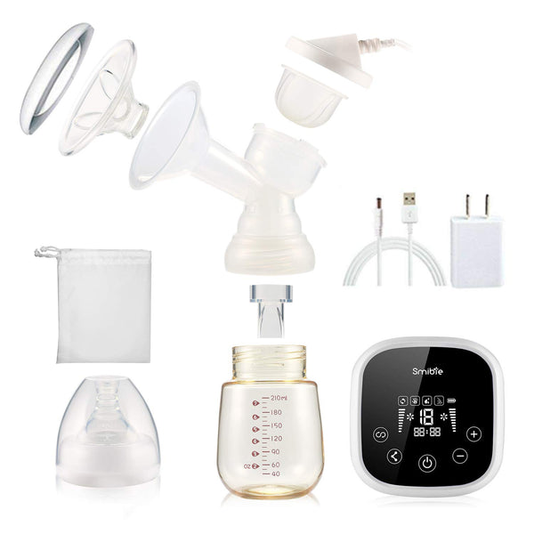 Smibie Dual Motor Double Electric Breast Pump for Efficient Breast Pumping - Portable Breast Pumps with 4 Phase Expression Mode and 18 Adjustable Suction Power, 100V-240V